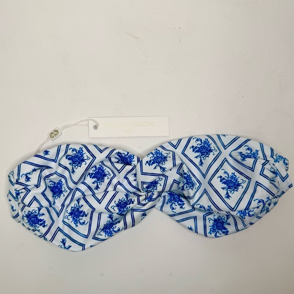 NWT CAROLINE CONSTAS Blue Toile Evie Bandeau Bikini Top Mykela Bikini Bottom LG - Picture 10 of 16